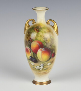 A Royal Worcester vase decorated by William Ricketts depicting fruits and flowers 16.5cm 