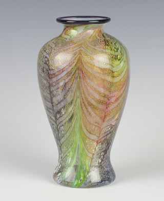 A Jonathan Harris Studio Glass oviform vase decorated with stylised leaves, engraved Jonathan Harris Ironbridge 2001, 17.5cm, boxed