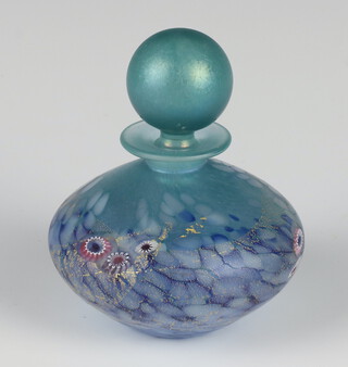 A Jonathan Harris Studio Glass turquoise scent bottle and stopper, Ironbridge 2009, 9cm