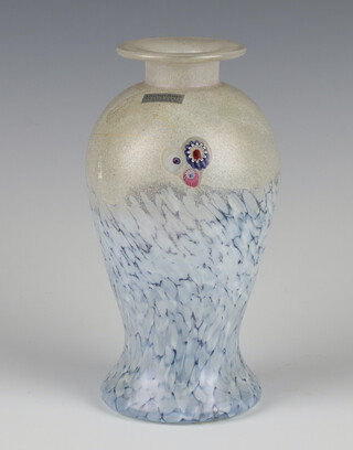 A Jonathan Harris Studio Glass oviform glass vase with millefiori decoration, Ironbridge 2005, 18cm 
