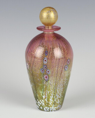 A Jonathan Harris Studio Glass baluster scent bottle and stopper with millefiori decoration, Ironbridge 2002, 17cm 