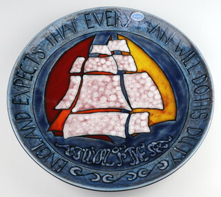 A Poole Pottery charger designed by Nicky Massarelle "England Expects" no.46/200, Festival of The Sea, limited edition 40cm 