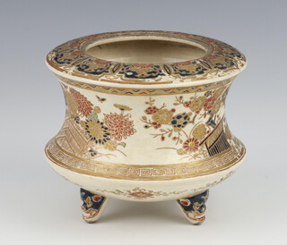 A late 19th Century Satsuma waisted vase decorated with insects and flowers, the base with a blue Shimazu Mon and gilt characters (lacking lid) 11cm 