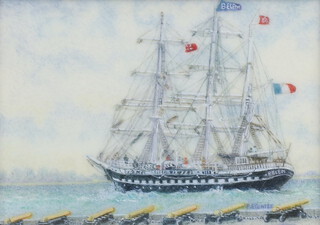 Penny Coates R.M.S, miniature watercolour signed, maritime study, "Belem Leaving Cowes, May 2013" 5.5cm x 8cm 