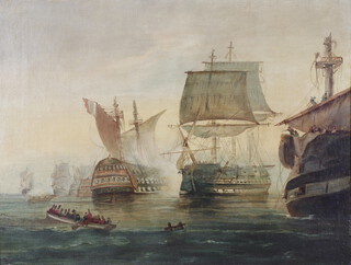 Early 19th Century oil on canvas unsigned, maritime battle 33cm x 44cm  