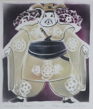 Keith Michell (1928-2015),  costume design print, inscribed cover design for the Mikado TV Video William Conrad as The Mikado 34cm x 30cm 