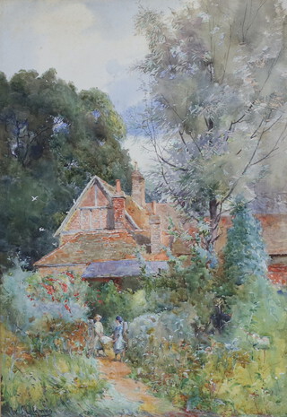 William Stephen Coleman (1829-1904) watercolour signed, children in a cottage garden 49.5cm x 34.3cm 