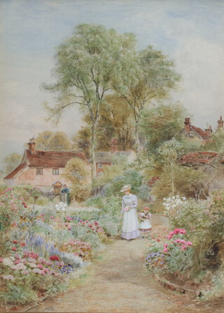 Ebenezer Wake Cook (1843-1926), watercolour signed, a cottage garden Danbury Essex 37cm x 27cm 