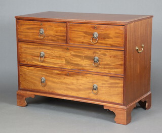 A 19th Century and later crossbanded mahogany chest of 2 short and 2 long drawers with brass ring drop handles, raised on bracket feet 94cm h x 123cm w x 62cm d 