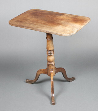 A 19th Century rectangular snap top mahogany wine table raised on pillar and tripod base 69cm h x 64cm w x 43cm d 