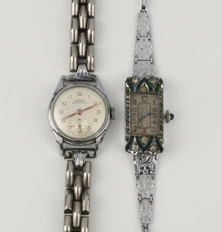 A lady's Art Deco paste wristwatch and a lady's Liga steel cased wristwatch  