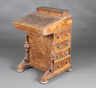 A Victorian inlaid figured walnut Davenport with stationery box, the pedestal fitted 4 drawers 80cm h x 54cm w x 53cm d 