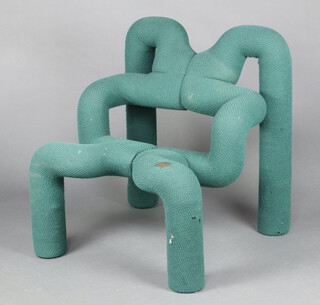 A Varier Ekstrem chair in green fabric, designed by Terje Ekstrom, 73cm h x 70cm w x 69cm d 