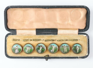 A cased set of 6 cricketing buttons and studs