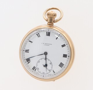 A 9ct yellow gold mechanical pocket watch inscribed J W Benson with seconds at 6 o'clock, contained in a 48mm case, London 1935, 74.5 grams gross, case numbered 2950, in working order