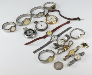 A gold plated mechanical pocket watch with seconds at 6 o'clock and minor watches 