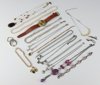 A silver triple drop necklace and minor costume jewellery 