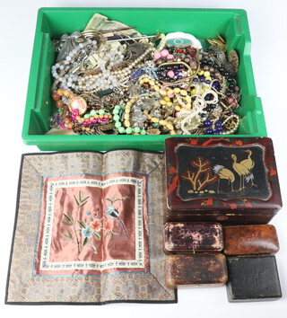 A Japanese lacquered jewellery box and a quantity of costume jewellery and watches  