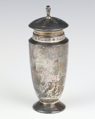 A stylish silver sugar shaker Birmingham 1990, 132 grams, 15cm 