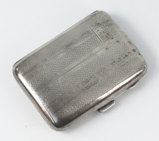 A silver engine turned cigarette case with monogram Birmingham 1929, 62 grams