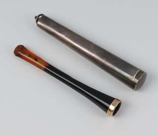 A silver cheroot holder case together with a 9ct gold mounted cheroot holder 
