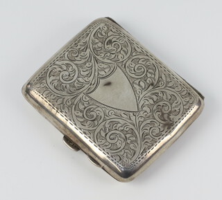 A silver engraved cigarette case with vacant cartouche Birmingham 1916, 92 grams gross 
