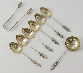 A set of 6 Victorian silver apostle spoons, sugar nips and sifter spoon 56 grams 