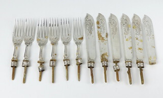 Six Victorian silver fish knife and fork blades, 231 grams gross 