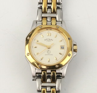 A lady's bi-metallic Rotary sapphire calendar wristwatch with quartz movement 