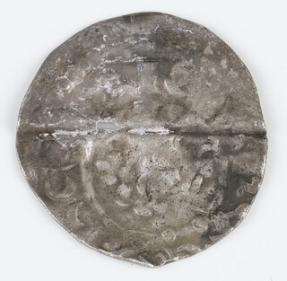 A silver short cross penny of Henry III 1216 to 1247 London Mint (coin bent and reflattened), another 1216 to 1247 London mint, 2 silver pennies of Edward I 1279 to 1281 London mint and a silver half groat of Edward III fourth coinage 1351 to 1361 