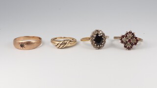 A 9ct yellow gold diamond set gypsy ring size P 1/2 and 2 9ct yellow gold gem set rings sizes M and Q, gross weight 11.9 grams THIS LOT IS WITHDRAWN FROM THE AUCTION 