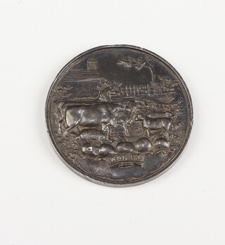 A commemorative silver farming medallion and 4 Edward VIII pin badges