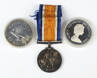 Two silver commemorative crowns 50 grams and a War medal to M2/104788 Pte.A.R.Barber A.S.C 