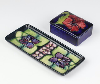 A modern Moorcroft rectangular tray decorated with stylised flowers 19cm, a ditto rectangular box, 10cm 