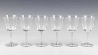 Six Lalique glass opalescent stemmed Barsac sherry glasses with lower cased etched marks