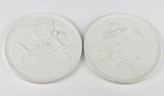 Two Royal Copenhagen plaques decorated with classical figures, bisque white, 15cm 