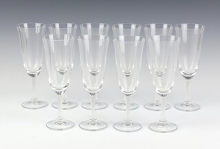 Ten Lalique Glass opalescent stemmed Barsac champagne flutes with etched lower case marks 