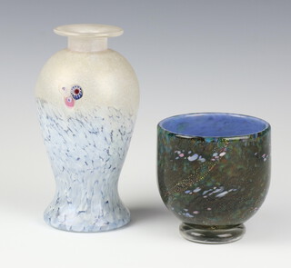 A Jonathan Harris Studio Glass oviform glass vase with millefiori decoration, Ironbridge 2005, 18cm, one other Jonathan Harris Studio Glass vase Ironbridge 2004, 10cm, boxed and 2  Jonathan Harris Studio Glass paperweights apple 6cm and heart 7cm (4pcs)