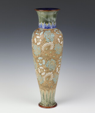 A Doulton Slater oviform vase with elongated neck decorated with flowers 43cm 