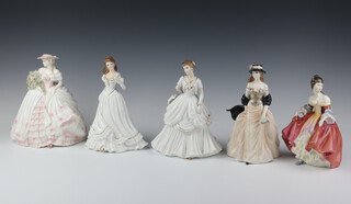 A Royal Doulton figure - Southern Belle HN2229, a Coalport figure Rose 20cm, 3 Royal Worcester figures - From All of Us, Knightsbridge and Special Mum 20cm 