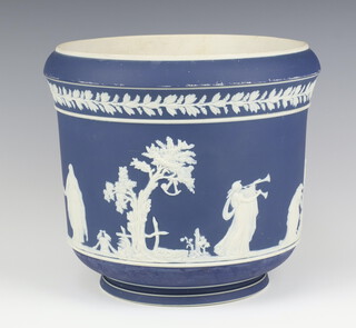 A Wedgwood blue Jasper jardiniere decorated with classical figures 20cm 