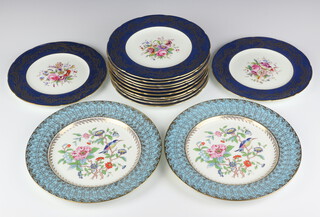 Twelve Coalport dessert plates decorated with flowers 21cm, 2 Aynsley plates 26cm 