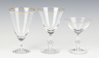 Eighteen Mansfield pattern Art Deco style large wine glasses with gilt rims  by Tiffin-Franciscan together with 9 ditto cocktail glasses 