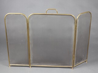 A gilt metal and mesh 3 fold spark guard 83cm h x 90cm w