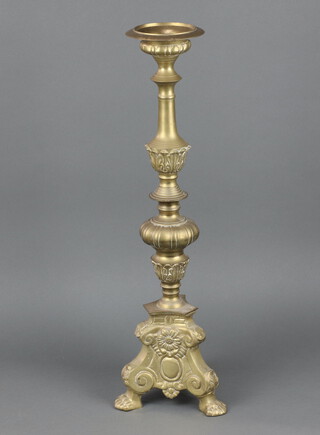 A 20th Century gilt metal pricket style candlestick  61cm h x 18cm 
