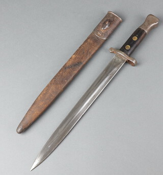 A Lee Mitford bayonet the blade marked EFD complete with leather scabbard marked BHG 1939 