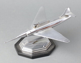 A 1950's chrome table lighter in the form of a jet aircraft