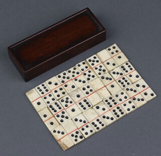 Twenty seven miniature bone dominoes 