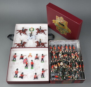 Britains Toy Soldiers, a collection of figures to include Highland Officers (x2), ensign (x2), pipers (x9), a 7 piece band and Highlanders (x27) together with a boxed set - The Centenary 1893-1993 Collection of The 13th Hussars 