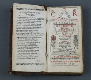 Charles I (1600-1649), Eikon basilike: "The Pourtraicture of His Sacred Majesty in His Solitudes and Sufferings", John Williams London 1649,  bound in brown calf with tooled C.R. Royal Cypher to front and back boards 10.5 x 6cm 